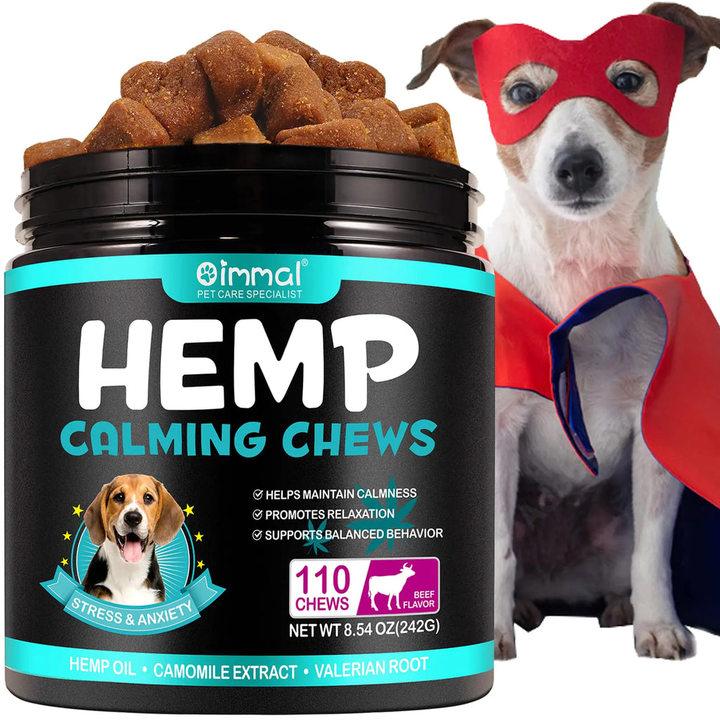 Calming Chews for Dogs 110PCS Hemp Calming Chews for Dogs Calming Dog Chews for Dog Anxiety Relief Hemp Calming Treats for Dogs Calming Aids for Dogs Traval-Thunder-Seperations (Beef Flavor)
